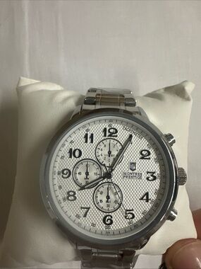 Montres Prestige Silver Chronograph style Watch - White Dial